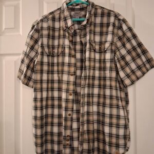 Carhartt Men's Beige and Black Plaid Button Down Shirt